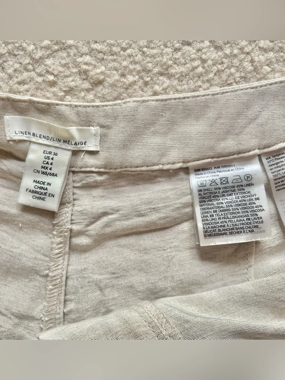 H&M Wide Leg Linen-Blend Pants in Light Beige
